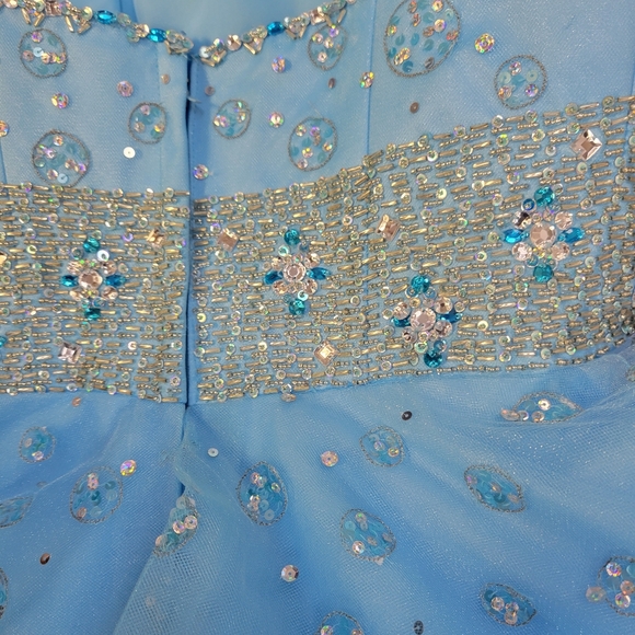 MORI LEE SPLASH BLUE BALLGOWN DRESS - Picture 8 of 11